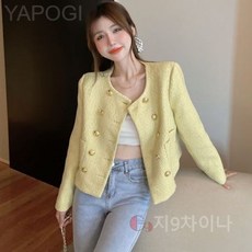 YAPOGI 더블 버클 넥 트위드 자켓