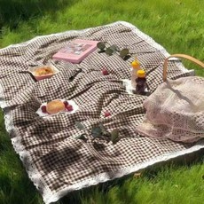 레드 체크 피크닉 매트 봄가을 캠핑 방수 테이블보 빈티지 스타일, 커피 60x60cm
