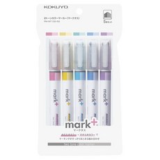 KOKUYO 國譽 Mark Plus 雙色螢光筆 5入, 1個, 粉紅色, 黃色, 天藍色, 藍色, 紫色