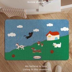 小清新家用浴室防滑墊防摔地墊洗澡專用吸水腳墊速幹軟硅藻泥地墊, 1個, 牛仔草坪小狗