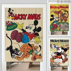 最火爆 米老鼠門簾美式復古隔斷簾免打孔臥室半簾廚房遮擋簾家用房間布簾, 款式17【對開式】,寬60x高120cm【送桿+桿拖