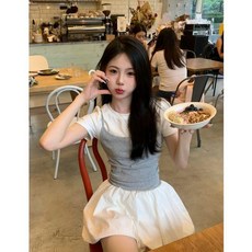 夏季少女感設計連衣裙 假兩件短裙, 假兩件裙子,M