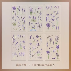 JIANQI 6 개/갑/팩 투명 PET 스티커 Scrapbooking 재료 DIY 정크 저널 콜라주 꽃 잎 식물 장식, 03 5