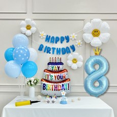 연지마켓 생일 파티 케이크 데이지 왕관 숫자 풍선 가랜드 세트, 1세트, 케이크 블루B 8