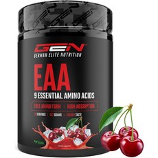 GEN GERMAN ELITE NUTRITION EAA 파우더 - 532g 휴먼 코드 포뮬러 8가지 필수 아미노산 함유 아미노 워크아웃 음료 맛있고 용해도 우수 비건 오렌지 주, Cherry, 1개