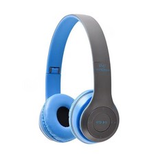 P47 무선 블루투스 접이식 사운드 게임용 HIFI 베이스 스마트폰 TV 음악 마이크 이어폰 스테레오, 3) Blue, Blue