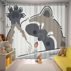 墟里居 可愛小浣熊卡通窗簾兒童房臥室宿舍飄窗遮光免打孔高清隔斷簾, 8【73404】,2米寬打孔一片(高度備注)