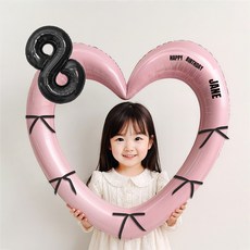 해피제이니 블랙 숫자 하트프레임 풍선 생일파티용품세트(프리레터링 시트지 포함) 포토존, 1세트, 8 핑크하트