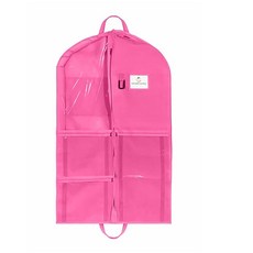 여러 개의 투명 포켓이 있는 향상된 걸이식 의류 가방 휴대용 스트랩 의류 댄스 의상 응원 유니폼 및 미인 대회 드레스를 위한 전면 및 측면 지퍼. (바비핑크 101.6