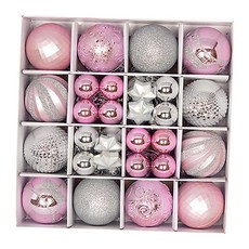 44Pcs 크리스마스 공 장식품 세트/크리스마스 장식/DIY/크리스마스 트리 매달려 장식/생일을위한 매력 펜던트, 핑크 실버, 플라스틱, 1개