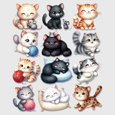 이로나 DTF 열전사 스티커 귀여운 고양이 캐릭터 전사지 세트, 귀염뽀짝 고양이열전사스티커, 1개