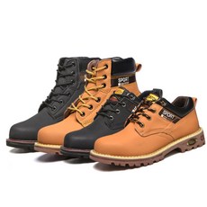 安全靴 防砸防刺穿耐磨工作鞋, 黃色高幫, 1個