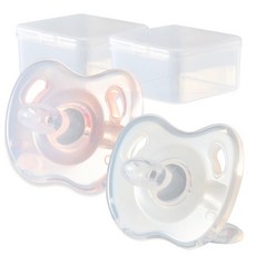 키도러블 투명 쪽쪽이 노리개젖꼭지 2개 + 케이스, 1세트, 웜그레이+파스텔핑크, 0~18개월