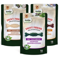 덴탈라이트 강아지 덴탈 프레쉬 360도 칫솔 덴탈껌, 입냄새 제거 + 모질개선 + 관절보호, 150g, 3개