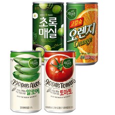 [중앙몰] 미니캔 과즙음료 혼합세트 60캔 (웅진 초록매실+고칼슘 오렌지+자연은알로에+자연은토마토)+메세지스티커, 180ml