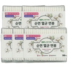 피지엘 순면 멸균 면봉 국내생산 항균 99.9%, 5개, 200개입