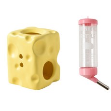 델라무드 치즈 올인원 햄스터 은신처 급수기 물통, 커스타드, 1개