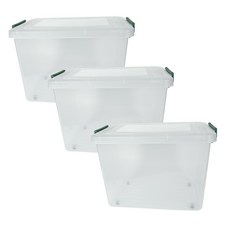 스페이스에디터 투명베이직 리빙박스, 올리브그린, 3개