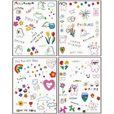 gelluna 可愛彩色插畫色鉛筆身體自黏紋身貼紙4入組, 6套, T-80