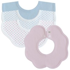 Bunnie Blossom 滾邊圍兜 4入, 粉色+藍色+粉色圓點款+藍色圓點款, 4件, 1組