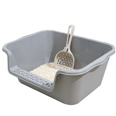 DING DONG PET 開放式大容量簡約貓砂盆+砂鏟組, 1組, 灰色