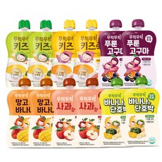 무럭무럭 키즈죽 과일퓨레 알뜰 12팩 (고구마 단호박 사과랑배 망고랑바나나 바나나단호박 푸룬고구마 각 2팩), 100g