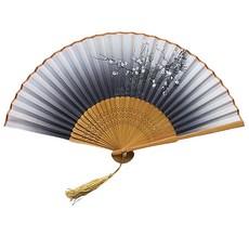 外國人禮品 花與蝴蝶 手工鏤空絲綢扇, 1個, QD 06 03 梅樹灰色 棕色扇骨