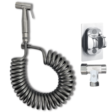내집클로버 청소건+스프링호스+접착식 거치대+T밸브, 실버, 5m