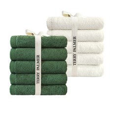 TERRY PALMER 緞帶包裝飯店毛巾 200g 30支精梳棉 2種*5入組, 亞馬遜綠色+象牙色, 10個