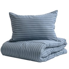 까사멜로우 벤티 국내제작 스트라이프 세미마이크로 사계절 차렵이불베개세트(S), 블루