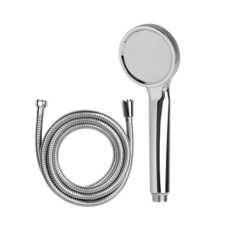 Puresoo 單功能增壓蓮蓬頭 + 金屬淋浴軟管 2m 套組, 1套, 鍍鉻(蓮蓬頭), 銀色(軟管)