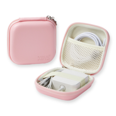 더심플러 USB 케이블 충전기 선정리 한번에! 미니 컬러 선 정리함 / 핸드폰 휴대폰 충전기선 선정리 케이스 / 해외여행 필수품 준비물 / 작은 소형 디지털 보관 파우치, 핑크, 1개