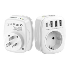 렌센트 호주/중국 규격 (Type I) 여행 어댑터 4포트 (3 USB A + 1 USB C) 화이트 PA013EUAU, 1개