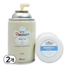 윌유즈 블라썸 자동분사기 방향제 리필 베이비 파우더 / 아우라 자동분사 호환, 2개, 280ml, 베이비파우더