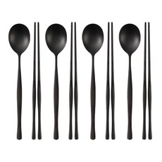 식세기 가능한 벨루에 티타늄 수저세트, 4세트, 숟가락+젓가락, 블랙