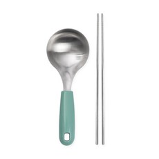 국내생산 웰메이드 컬러 미니국자 + 샤브 롱 젓가락, 1세트, 민트