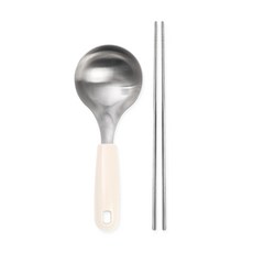 국내생산 웰메이드 컬러 미니국자 + 샤브 롱 젓가락, 1세트, 아이보리