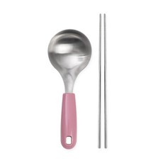 국내생산 웰메이드 컬러 미니국자 + 샤브 롱 젓가락, 1세트, 인디핑크