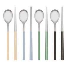 강력한 코팅력 식세기 가능한 젠 컬러 올스텐 수저세트 4벌, 4세트, 숟가락+젓가락, 크림옐로+실버그레이+올리브그린+초코