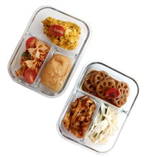 이고웰 3칸나눔 유리 밀폐용기 반찬통, 1세트, 사각 2개