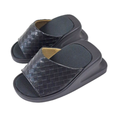 인터리더 국산 다이어트 슬리퍼 지압 마사지 스트레칭 건강 여성 실내화, 블랙(가죽), 1개