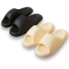 위시비아 층간소음 거실화 가벼운 EVA 쿠션 구름 슬리퍼 2종 세트, 아이보리+블랙, 1개