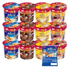 켈로그 컵시리얼 4종 세트 (12개 구성: 콘푸로스트 첵스초코 아몬드푸레이크 후루트링) + 미니 시리얼 30g 증정, 1세트, 480g