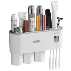 마벨인홈 간편부착 원터치 치약 디스펜서 칫솔걸이 선반, 그레이, 1개