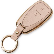 쉐보레 더 넥스트 스파크 뉴 트랙스 호환 TPU 가죽 키케이스 키홀더 키링, 2버튼(TL12), 아이보리골드