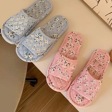 (2개세트) 3중쿠션 고밀도 거실실내화 엘마운틴 면 거실화 실내화 거실 실내 슬리퍼 유치원 어린이집 사무실, 블루 블라썸(남)+핑크 블라썸(여), 1개