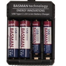 바스맨 reviva - USB 충전식 리튬이온 건전지(1035mWh) AAA 4개입(4채널 충전기 포함 패키지)
