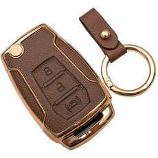 바이어블 쌍용 티볼리 렉스턴 코란도 토레스 스포츠 칸 호환 TPU 스마트키 가죽 TPU 케이스 키링 키홀더, 3버튼A타입_TL39, 진브라운