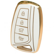 바이어블 현대 호환 신형 3버튼 4버튼 그랜져HG 싼타페DM 제네시스DH 호환 자동차 tpu 스마트키 케이스 키홀더, 4버튼 화이트골드 (VA-TA63)