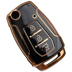 쌍용 올뉴 G4 렉스턴 티볼리 뷰티풀 코란도 스포츠 토레스 호환 tpu 스마트 폴딩 키 케이스 키홀더 키링, 3버튼_폴딩A타입(TA76), 블랙골드